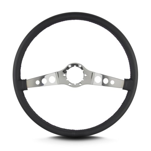 Lecarra Vette SS Steering Wheels for 1963-1982 CORVETTE - 66701 Wheel, SS, Black Leather Grip, Stainless steel, Polished, 2-Spoke, 15 in. Diameter, 6-Bolt Mount, Each