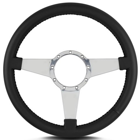 Lecarra Mark 4 Standard Steering Wheels 41201 Wheel, Standard, Black Leather Grip, Aluminum, Polished, 3-Spoke, 14 in. Diameter, 9-Bolt Mount, Each