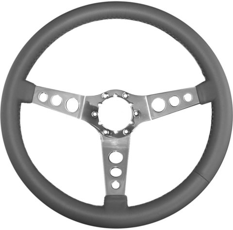 Lecarra Vette Hot Rod Steering Wheels for 1963-1982 CORVETTE - 63601 Wheel, Rod, Black Leather Grip, Stainless steel, Polished, 3-Spoke, 14 in. Diameter, 6-Bolt Mount, Each