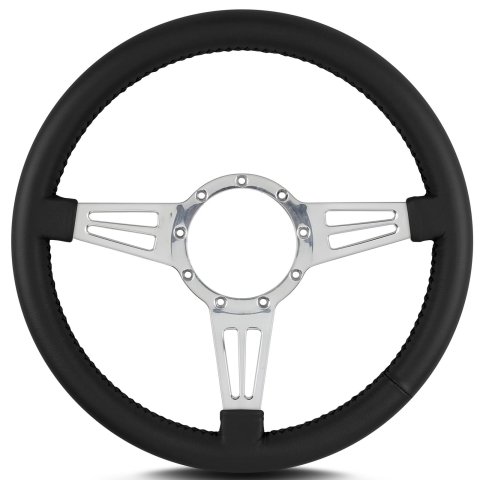 Lecarra Mark 4 Double Slot Steering Wheels 44401 Wheel, Slot, Black Leather Grip, Aluminum, Polished, 3-Spoke, 14 in. Diameter, 9-Bolt Mount, Each