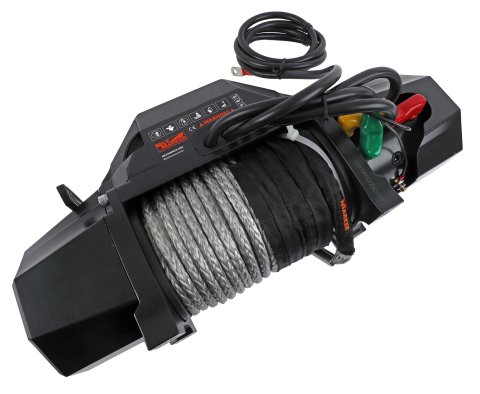 12,000 lbs. Mile Marker Mission Electric Winch 78-53251 Winch, Series, Covert Black, 12 V, lb., Hawse Fairlead, Power In/Out, 3/8 in. x 92 ft. Synthetic Rope, 12 ft. Remote, Each