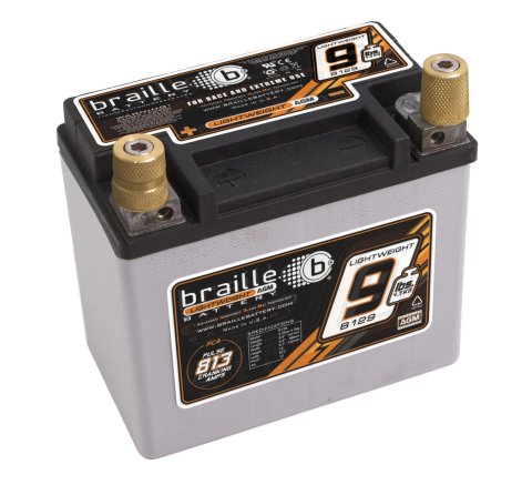 Braille Battery No-Weight Standard Batteries B129 Battery, AGM, 12 V, Starting, 323 Cold Cranking Amps, Top and Side Terminals, Left Positive, Each