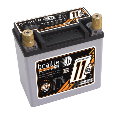 Braille Battery No-Weight Standard Batteries B14115 Battery, AGM, 12 V, Starting, 360 Cold Cranking Amps, Top and Side Terminals, Each