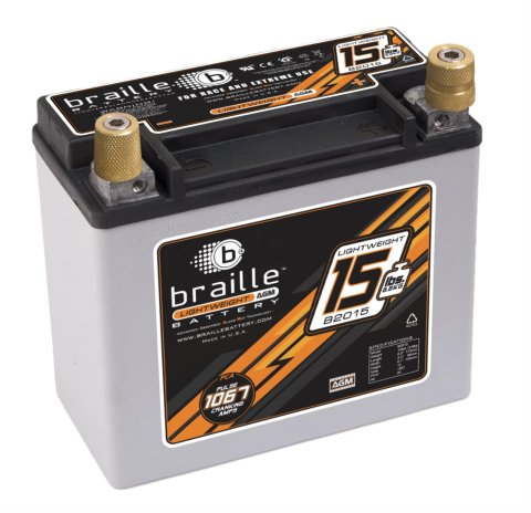 Braille Battery No-Weight Standard Batteries B2015 Battery, AGM, 12 V, Starting, 425 Cold Cranking Amps, Top and Side Terminals, Each