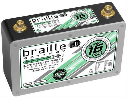 Braille Battery No-Weight Standard Batteries B169L Battery, Standard, AGM, 16 V, Starting, 950 Pulse Cranking Amps, Top Terminals, Each