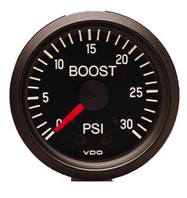 VDO Cockpit Series Analog Gauges 150-052 Gauge, Cockpit, Boost Pressure, 0-30 psi, 2 1/16 in., Analog, Mechanical, Black Face, Each