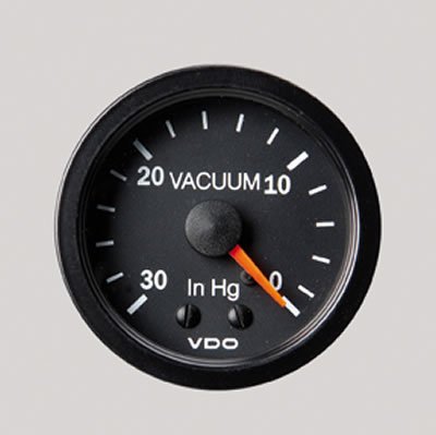 VDO Vision Series Analog Gauges 150-131 Gauge, Vision, Vacuum, 0-30 in. Hg, 2 1/16 in., Analog, Mechanical, Black Face, Each