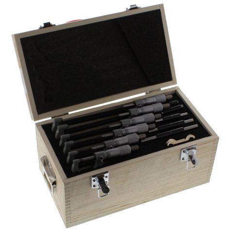 Powerhouse Products Outside Micrometers POW152006 Micrometers, Carbide Tips, Wood Case, 0-6 in. Range, Set of 6