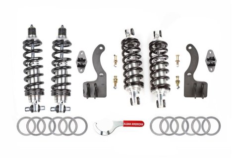 Aldan American Road Comp Coilover Conversion Kits 300385 Kit, Comp, Front and Rear, Adjustable Valving, Black Springs, 500 lbs./in. Rate Front, 500 lbs./in. Rate Rear, Chevy, Sold as a Set