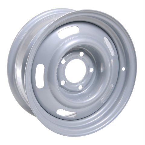 Vision American Muscle 55 Rally Series Silver Wheels 15x6 Wheel, Rally, Steel, Silver, 15 in. x 6 in., 5 x 4.75 in. Bolt Circle, 4.00 in. Backspace, Each