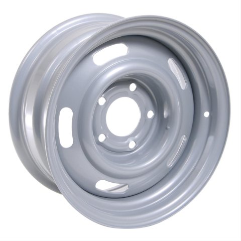 Vision American Muscle 55 Rally Series Silver Wheels 15x7 Wheel, Rally, Steel, Silver, 15 in. x 7 in., 5 x 4.75 in. Bolt Circle, 4.25 in. Backspace, Each