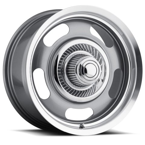 Vision American Muscle 55 Rally Aluminum Gunmetal Wheels with Machined Lip 17x8 Wheel, Rally, Aluminum, Gloss Gray, 17 x 8 in., 4.5 in. Backspace, Each