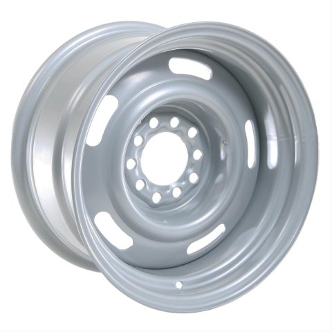 Vision American Muscle 55 Rally Series Silver Wheels 15x8 Wheel, Rally, Steel, Silver, 15 in. x 8 in., 5 x 4.50 in./4.75 in. Bolt Circles, 4.25 in. Backspace, Each