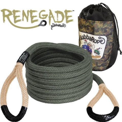 Bubba Rope Renegade Ropes 176655BKG Tow Rope, Renegade, 3/4 in. diameter, 20 ft. Length, 19,000 lbs. Breaking Strength, Green with Black Eyes, Nylon, Each
