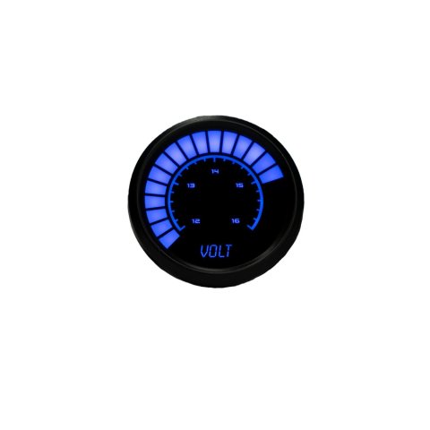 Intellitronix LED Digital Gauges B9015B Gauge, Digital, Voltmeter, 12-16 Volts, 2 1/16 in. Diameter, Electrical, Black Bezel, Blue LED, Each