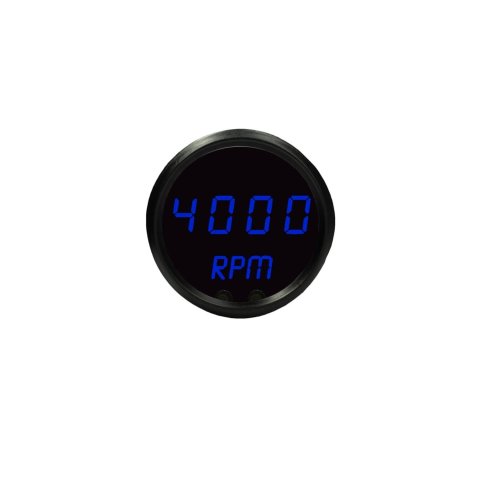 Intellitronix LED Digital Mini Tachometers M9002B Tachometer Gauge, Digital, 0-9,900 rpm, 2 1/16 in. Diameter, Black Face, Blue Numbers, Programmable, Electrical, Each