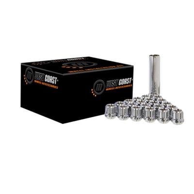 West Coast Accessories Lug Nut Installation Kits W5642STO Wheel Kit, Conical Seat, Spline Drive, 14mm x 2.0 RH, Open End, Chrome Plated Steel, Set of 24