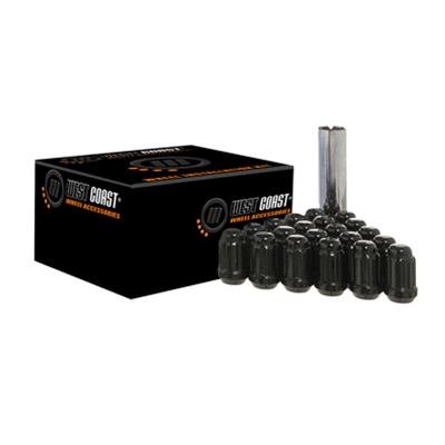 West Coast Accessories Lug Nut Installation Kits W55125SB Wheel Kit, Conical Seat, Spline Drive, 12mm x 1.25 RH, Closed End, Steel, Black, Set of 20
