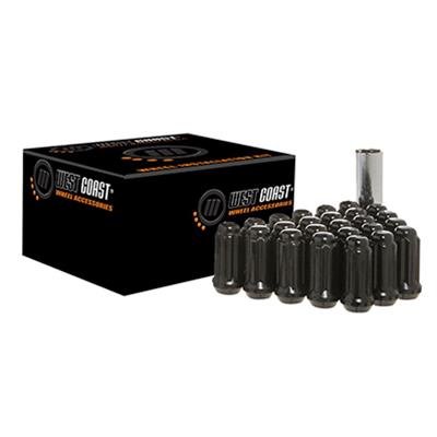 West Coast Accessories Lug Nut Installation Kits W5614STB Wheel Kit, Conical Seat, Spline Drive, 14mm x 1.5 RH, Closed End, Steel, Black, Set of 24