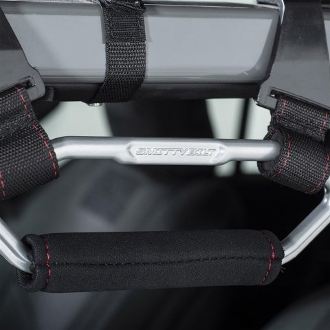 Smittybilt Roll Bar Accessories S/B779311 Powder Coated Aluminum Handle That Can Be Mounted Using Factory Points , Black and Silver. Sold As A Pair.