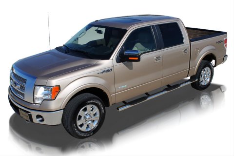 Raptor Series 4 in. Wheel-to-Wheel Oval Tube Side Step Bars for 2009-2014 F-150 - 0403-0186 Nerf Bar, 4" SS Wheel to Wheel, Polished Stainless Steel, 09-14 Ford Crew Cab (5.5ft Bed)