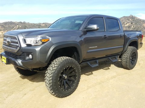 Raptor Series Magnum RT Drop Steps for 2005-2023 TACOMA - RTS83TY Step Bar, RT, Angular Drop-Down, Non-Slip, Slotted, Steel, Black Powdercoated, Toyota, Crew Cab, Pair