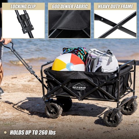 Raptor Series OFFGRID Heavy-Duty Collapsible Outdoor Wagon Carts FC-100-BLK Cart Black - Heavy Duty Cart