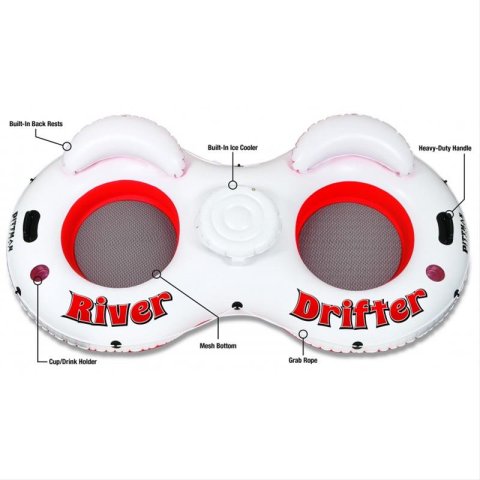 AirBedz River Drifter Two Person Float Tubes with Cooler PPI-RD2 Flotation Device, Drifter, Tube, Dual-Person, Each