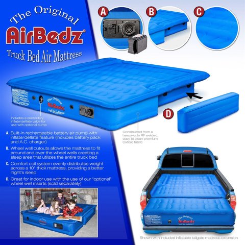 AirBedz Original Truck Bed Air Mattresses PPI-105 Mattresses, Bed, Polyester, Blue, Internal Pump, 55.00 in. W x 60.00 in. L x 10.00 in. T, for 5.00/5.50 ft. Beds, Truck, Each