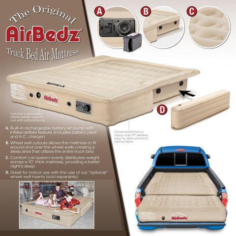 AirBedz Air Mattresses PPI-505 PPI 505 Mid Size 5.0'-5.5' Short Bed with Built-in Rechargeable Battery Pump. The Original Truck Bed Mattress TAILGATE EXTENSION AIR MATTRESS