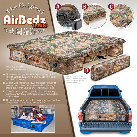 AirBedz Original Truck Bed Camo Air Mattresses PPI-401 Mattresses, Camo, Built-in Pump, Charger, 63.50 in. Wide x 95.00 in. Long x 12.00 in. Tall, for 8.00 ft. Beds, Each