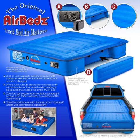 AirBedz Original Truck Bed Air Mattresses PPI-104 Mattresses, Bed, Full, Polyester, Blue, Internal Pump, 63.50 W x 67.00 L x 12.00 in. T, for 5.50/5.75 ft. Beds, Truck, Each
