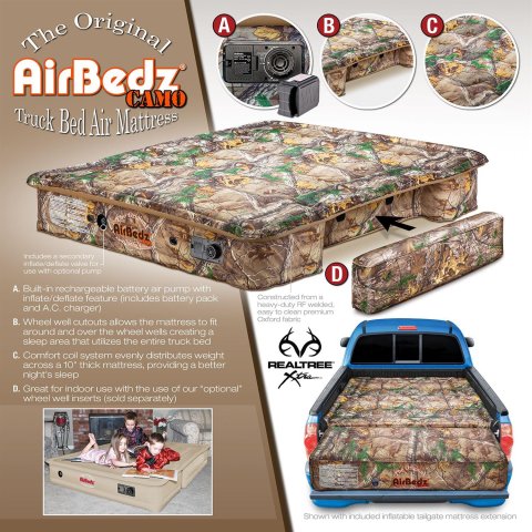 AirBedz Original Truck Bed Camo Air Mattresses PPI-404 Mattresses, Camo, Built-in Pump, Charger, 63.50 in. W x 67.00 in. L x 12.00 in. T, for 5.50/5.75 ft. Beds, TG Extension, Each