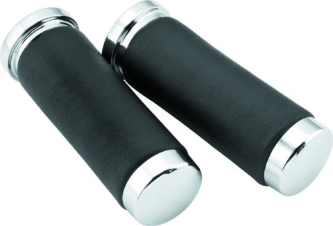Bikers Choice Chrome / Leather 1 Inch Grips Universal Pr