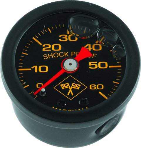 Bikers Choice 0-60 PSI Oil Pressure Gauge Black Face Black Bezel Liquid Filled Universal Custom