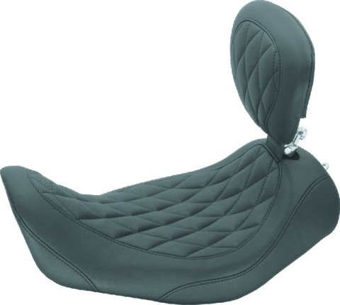 Mustang 06-17 Harley Dyna Wide Tripper Solo Seat w/Driver Backrest Diamond Stitch - Black
