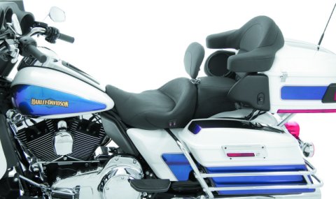 Mustang 08-21 Harley Electra Glide,Rd King,Str Glide Touring Heated 1PC Seat w/Driver Backrest-Black