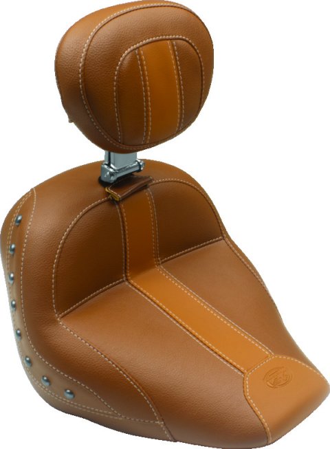 Mustang 15-21 Indian Scout Standard Touring Solo Seat w/Driver Backrest w/Studs - Brown