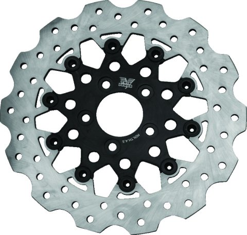 Twin Power 84-17 Big Twin Exc 08-17 FLH FLT Rear 11.5 Scalloped Floating Rotor Black Mesh