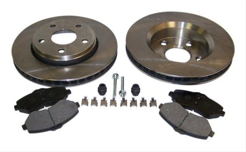 Crown Automotive Disc Brake Service Kits 52060137K Rotors, Front, Solid Surface, Steel, Natural, 11.890 in. O.D., Semi-metallic Pads, Jeep, Kit