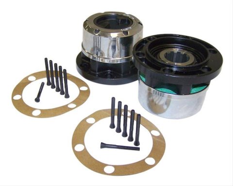 Crown Automotive Manual Locking Hubs 400501 Hubs, Manual, 10-spline, 6 Bolts, Chrome Steel Housing, Black Plastic Dial, Jeep, Willys, Set