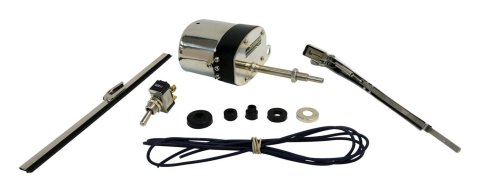 Crown Automotive Windshield Wiper Conversion Kits for 1943-1958 WILLYS - 12V-ST Motor Kit, Front, Stainless Steel, Natural Finish, Grommets Included, Jeep, CJ-2, CJ-3, CJ-5, CJ-6, Kit