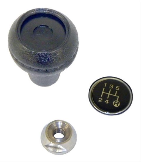 Crown Automotive Shift Knobs 3241073K Knob, Stock Style, Plastic, Black, Manual 5-speed Logo, Nut, Insert, Jeep, Kit