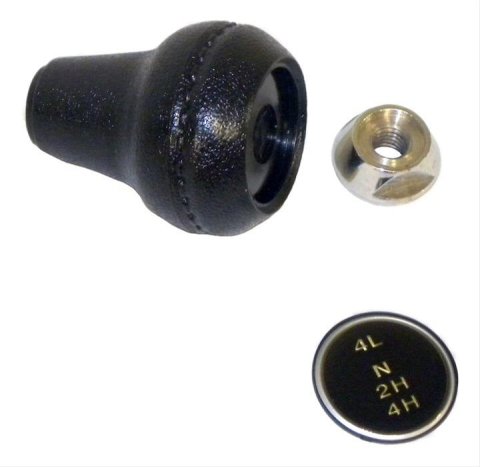 Crown Automotive Transfer Case Shift Knobs for 1980-1983 CJ5, 1980-1986 CJ7, 1981-1985 SCRAMBLER - 3241430K Knob, Stock Style, Plastic, Black, 2H, 4H, N, 4L Logo, Jam Nut, Insert, Jeep, Each