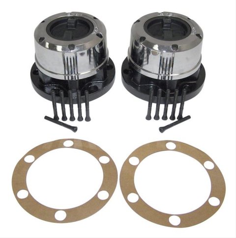 Crown Automotive Manual Locking Hubs 400502 Hubs, Manual, 27-spline, 6 Bolts, Chrome Steel Housing, Black Plastic Dial, Jeep, Set