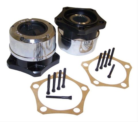 Crown Automotive Manual Locking Hubs 400526 Hubs, Manual, 27-spline, 5 Bolts, Chrome Steel Housing, Black Plastic Dial, Jeep, Set