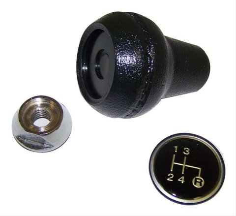 Crown Automotive Shift Knobs 3241067K Knob, Stock Style, Plastic, Black, Manual 4-speed Logo, Nut, Insert, Jeep, Kit