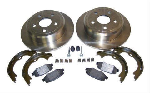 Crown Automotive Disc Brake Service Kits 52060147K Rotors, Rear, Solid Surface, Steel, Natural, 12.438 in. O.D., Semi-metallic Pads, Jeep, Kit