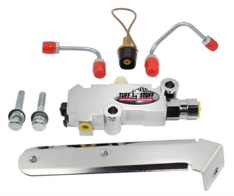 Tuff Stuff Performance Brake Proportioning Valves 2303NA Valve, Fixed, Dual Inlet, Three Outlet, Brass, Chrome, Disc/Disc, Kit
