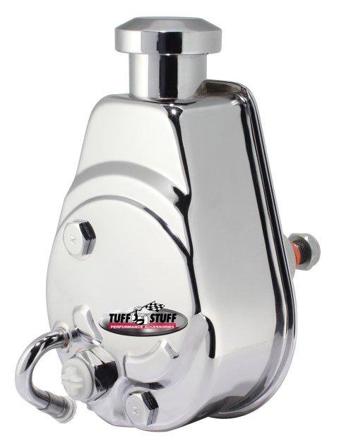 Tuff Stuff Performance Power Steering Pumps 6171A Pump, Saginaw, Small Block, Chrome, Integral Reservoir, Chrome, Keyway, Hose Barb, Female Threads, Each